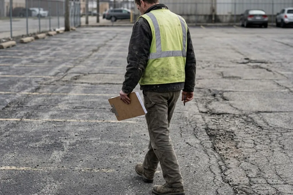 A surface being walked and inspected as part of a maintenance cycle