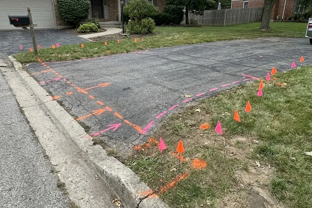 A driveway apron and widening area marked out as separate scope
