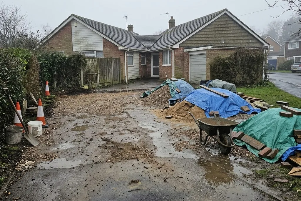 A cold damp morning that postponed a booked paving job