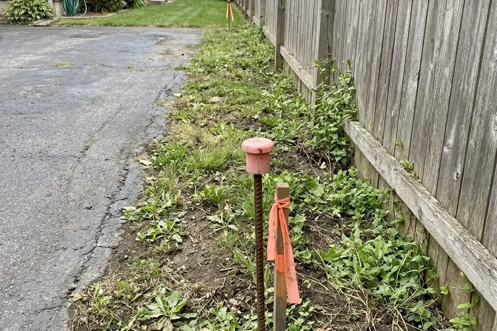 A fence sitting slightly off the surveyed property line