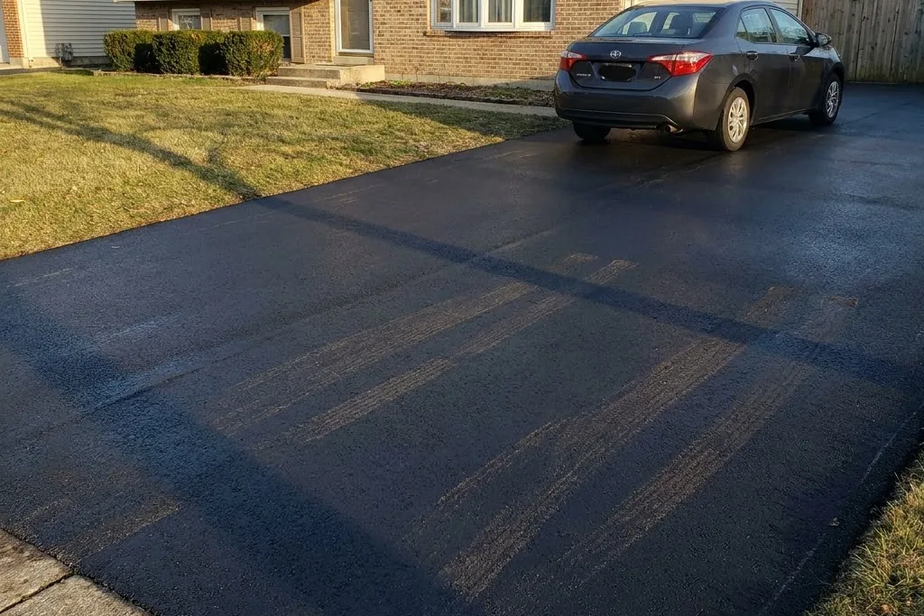A newly paved Edmonton driveway in its first weeks of use