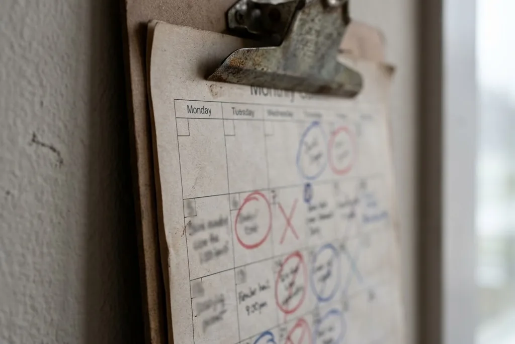 A paving season calendar marked up on a clipboard