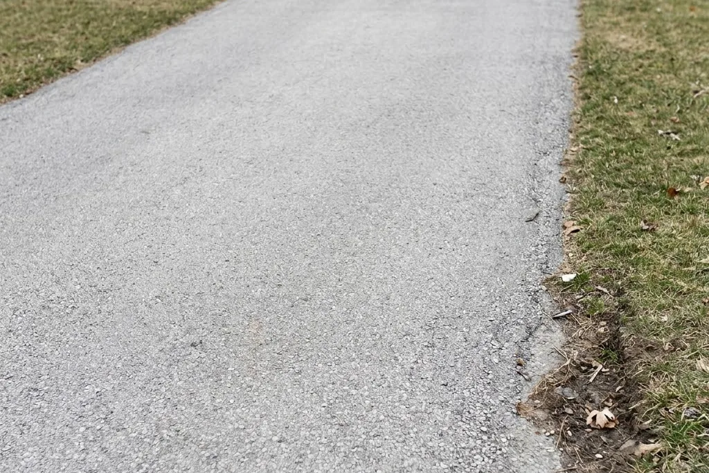 A greying Edmonton driveway surface that is due for a coat